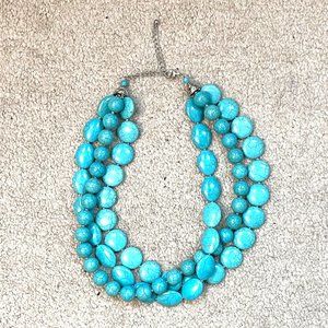 Triple Strand Turquoise Sterling Silver Necklace